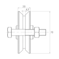 PSG Laufrolle V fi 70×20 mm verzinkt für Schienentore 001-295 (2)