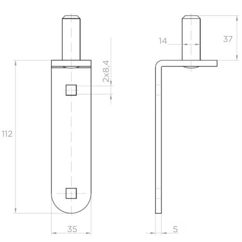 Bandzapfen Ø14 mm zum Anschrauben – Dornbolzen für Flügeltore 001-508 (2)