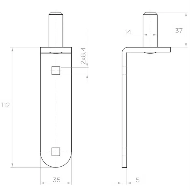 Bandzapfen Ø14 mm zum Anschrauben – Dornbolzen für Flügeltore 001-508 (2)