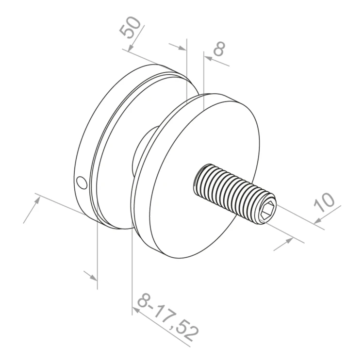 Glashalter Punktbefestigung für Glas 8-17,52 mm Ø 50/8/M10x50 AISI 304 flaches System schwarz 000-505 (3)