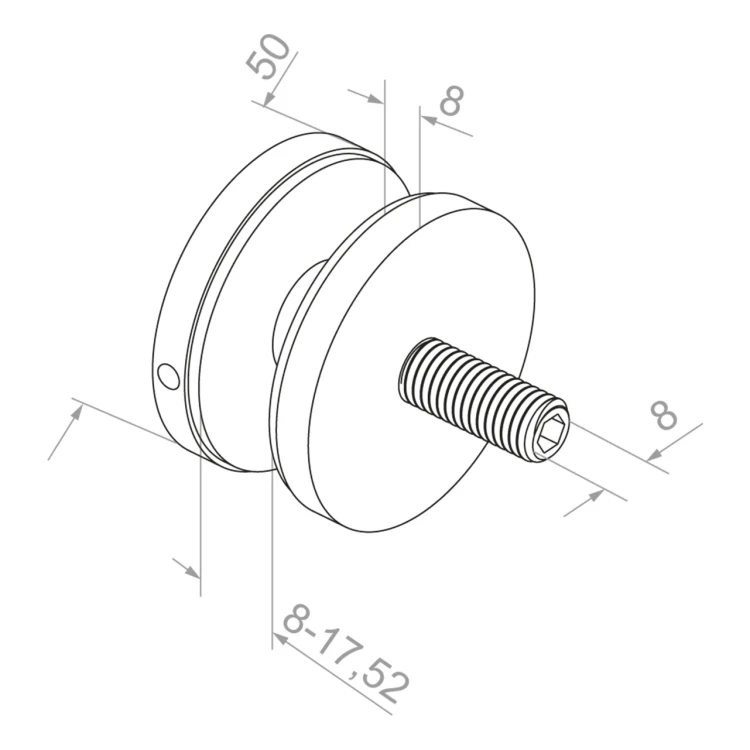 Punkthalter für Glas 8-17,52 mm fi 50/8/M8x45 AISI 304 flaches System Satin 000-477 (3)