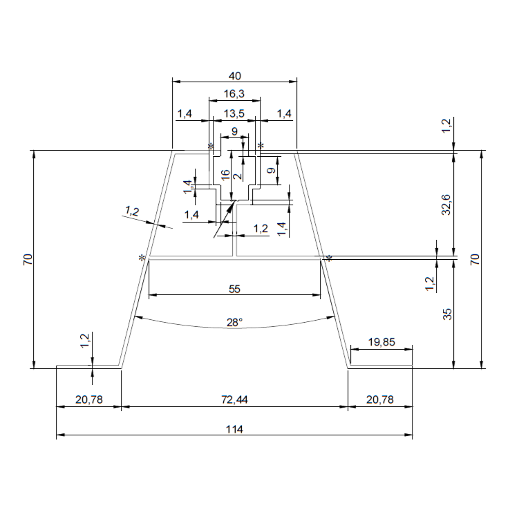Trapezbrücke Aluminium PV mit EPDM H70 L330 für Trapezblech 001-777 (2)