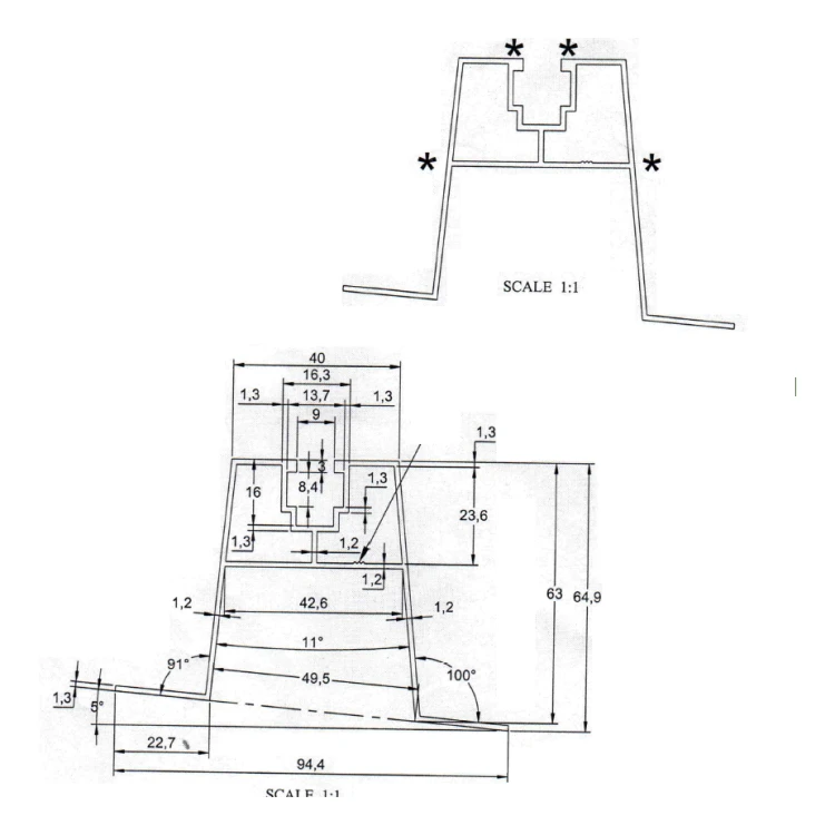 Schräger Trapezbrückenadapter mit EPDM-Dichtung H63 L330 – Aluminium-Dachadapter PV 001-776 (2)