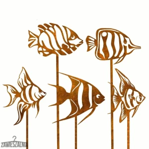 Gartenschmuck – Set aus 5 dekorativen Fischen aus Corten-Stahl XXL 103 cm
