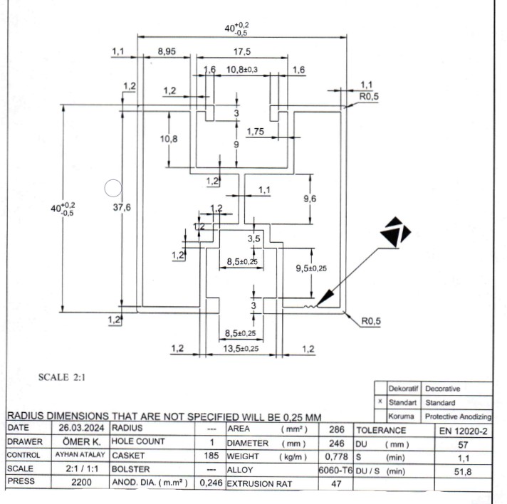 Aluminiumprofil 240cm 40x40 für Sechskantschrauben PV-01-27 (4)