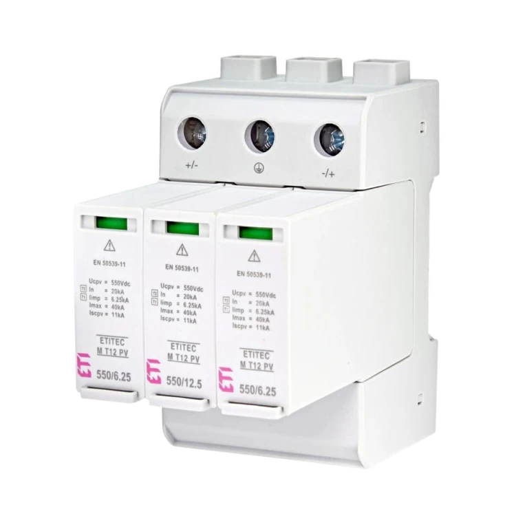 Überspannungsschutz PV DC Typ 1+2 (B+C) 1100V 3P 20kA 3,8kV ETITEC M 1100/12,5 Y 002440511 ETI GPV-401-38