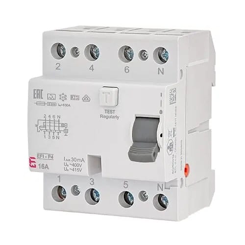 Fehlerstromschutzschalter 4P 40A 30mA Typ AC EFI6-P4 AC 40/0.03 002061652 ETI GPV-401-73