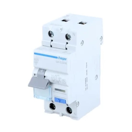 Fehlerstromschutzschalter mit Überstromschutz B 16A 1P+N 6kA 30mA Typ AC ADC916D HAGER GPV-401-91
