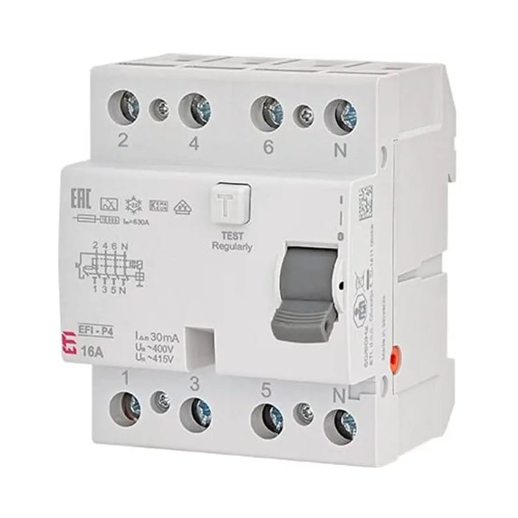 Fehlerstromschutzschalter 4P 25A 30mA Typ AC EFI6-P4 AC 25/0.03 002061651 ETI GPV-401-137