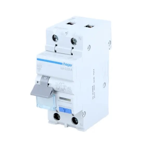 Fehlerstromschutzschalter mit Überstromschutz B 10A 1P+N 6kA 30mA Typ AC ADC910D HAGER GPV-401-157