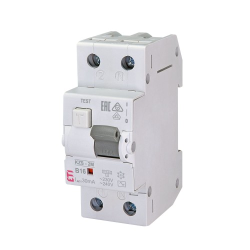 Fehlerstromschutzschalter mit Überstromschutz B 16A 1P+N 30mA Typ AC KZS-2M AC B16/0.03 002173104 ETI GPV-401-173