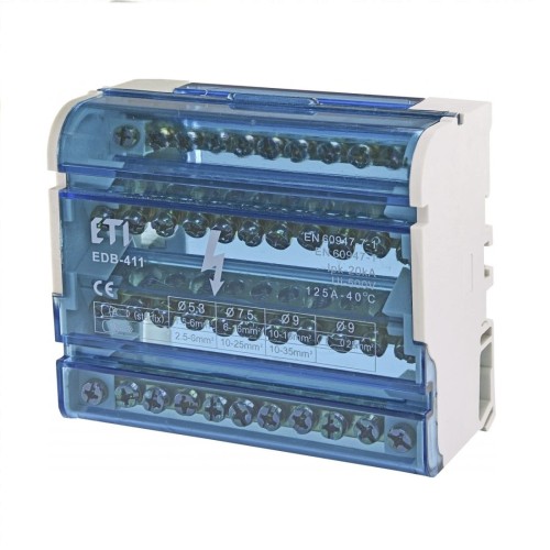 Verteilerblock 4-polig 125A 11-Klemmstellen TH35 EDB-411 001102304 ETI GPV-401-182