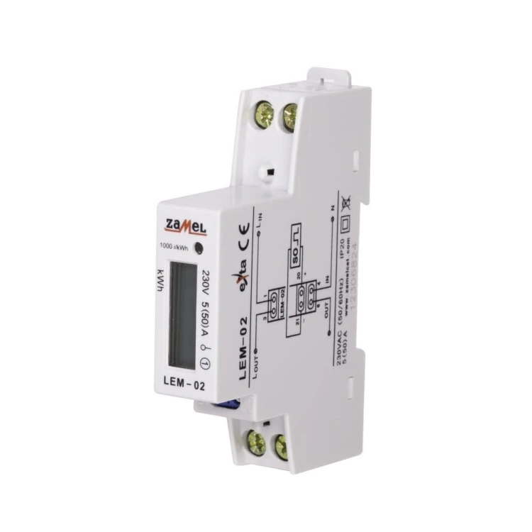 Energiezähler 1-phasig LCD 50 A 1-Modul Typ: LEM-02 ZAMEL GPV-401-184 (3)