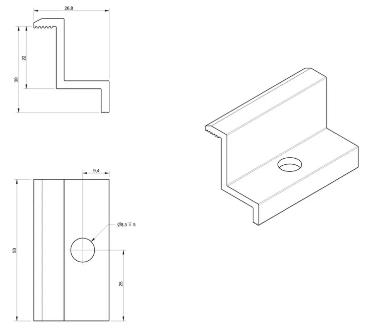 Endklemme H30 Aluminium 6060 Bohrung M8 lackiert PV-03-30 (3)