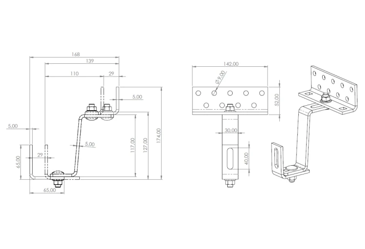 Dachhaken Vario Klasse 5-5-5 - 3x verstellbar Edelstahl 1.4016 - 120 mm PV-08-38 (1)