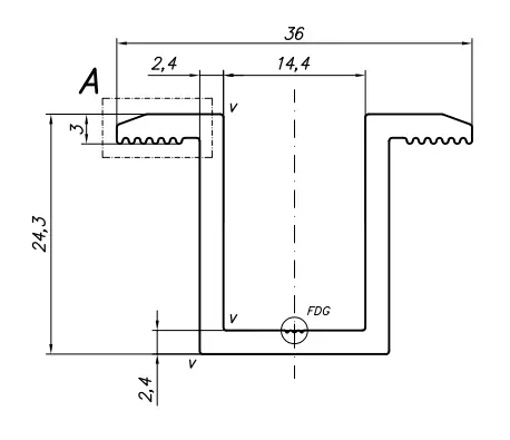 Mittlere Klemmhalterung H25 L50 Roh mit Schraube M8x25 und Einsatz für 35-mm-Paneele PV-04-17 (4)