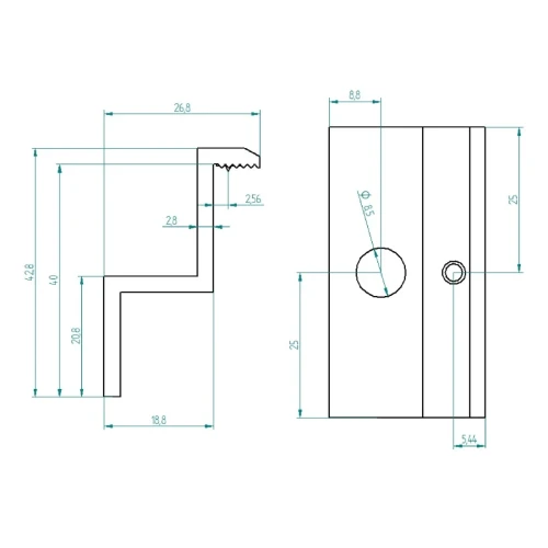 Endklemme H40 L50 - roh mit Erdungsstift PV-03-80 (2)