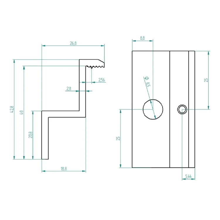 Endklemme H40 L50 - roh mit Erdungsstift PV-03-80 (2)