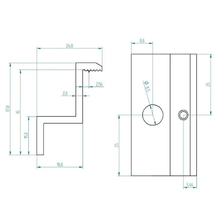 Endklemme H35 L50 - roh mit Erdungsstift PV-03-38 (2)