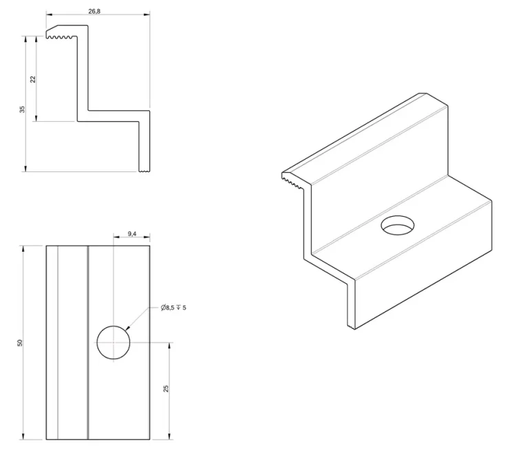 Endklemme H35 Aluminium 6060 Loch M8 Eloxiert PV-03-06 (2)