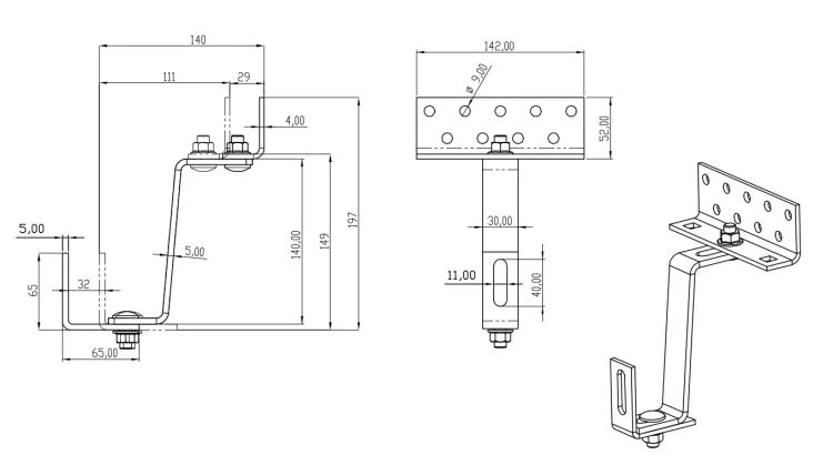 Dachhaken Vario 3x Verstellbar Edelstahl A2 1.4301 - 145mm PV-08-31-A2 (1)