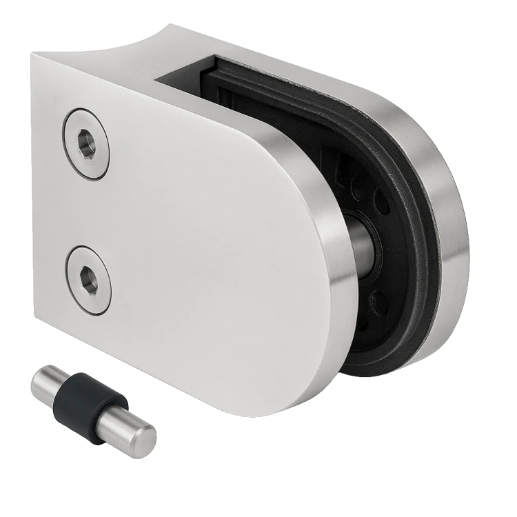 Glashalter 50x40x26 mm mit Pin, Glas 6-10,76 mm, AISI 304, System 42,4 mm, Satin 000-265 (1)