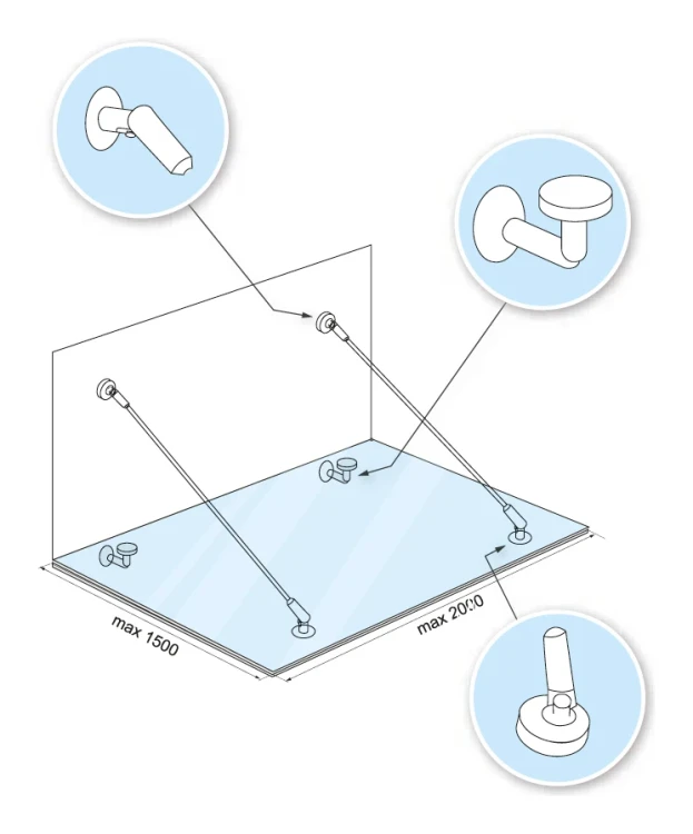 Glasvordach-System M12, 3-teilig, für Zuganker fi 12mm, Glas 8-17,52mm (aisi304, universal, Satin) (10) 000-285 (4)