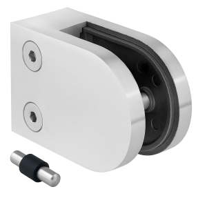 Glashalter 50x40x26 mm, Pin, Glas 6-10,76 mm, AISI 304, flaches System, Satiniert