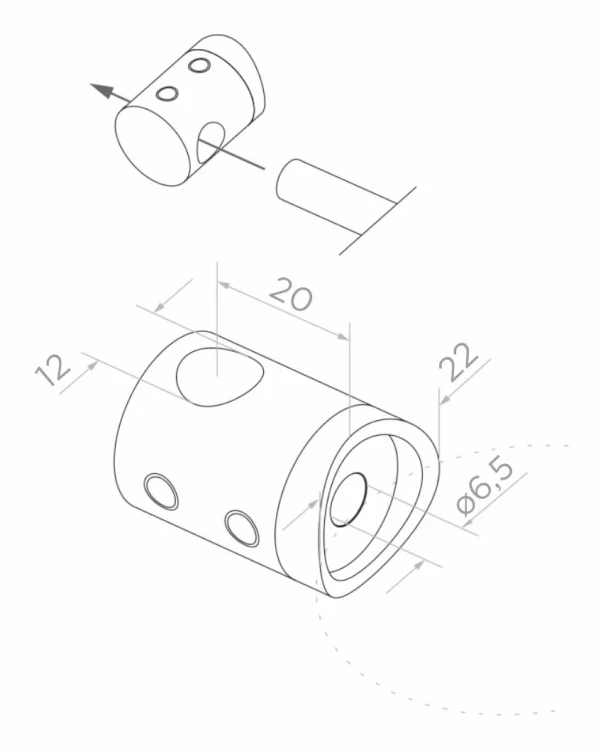 Durchgangshalter für Stab/Rohr ø 12 mm, System für Rohr 42,4 mm, AISI 304 Satin 000-290 (2)