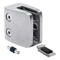 Glashalter 8-12,76 mm 52x52x32 mm Halterung und Pin AISI 304 Flachsystem Satin