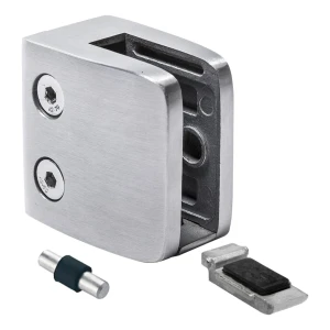 Glashalter 8-12,76 mm 52x52x32 mm Halterung und Pin AISI 304 Flachsystem Satin