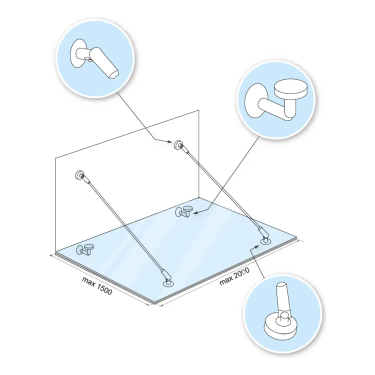Glasvordach-System M10 3-teiliger Abzug fi 10 mm Glas 8-17,52 mm AISI 304 Satin 000-261 (4)