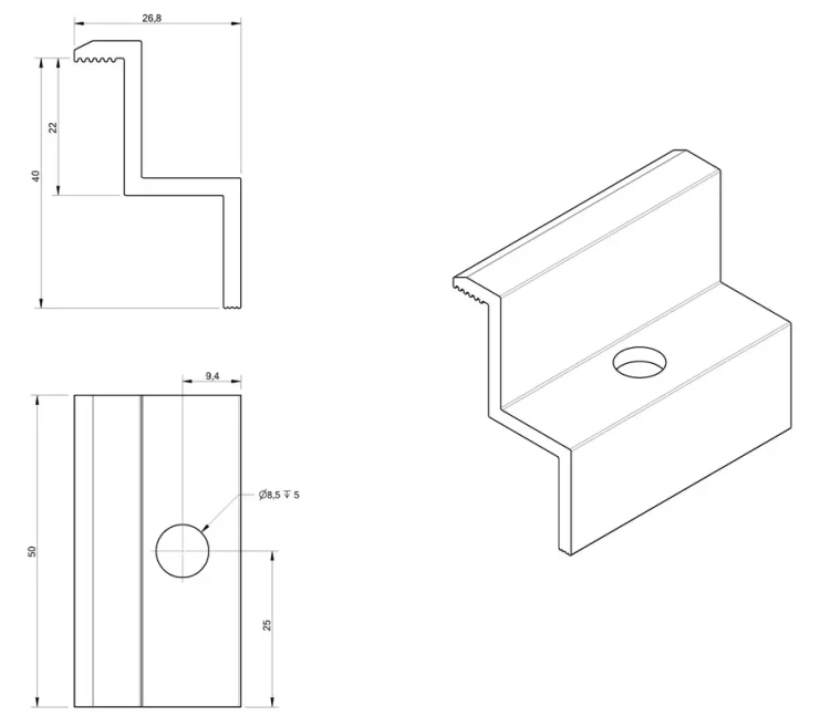 Endklemme H40 Aluminium 6060 Loch M8 PV-03-09 (2)