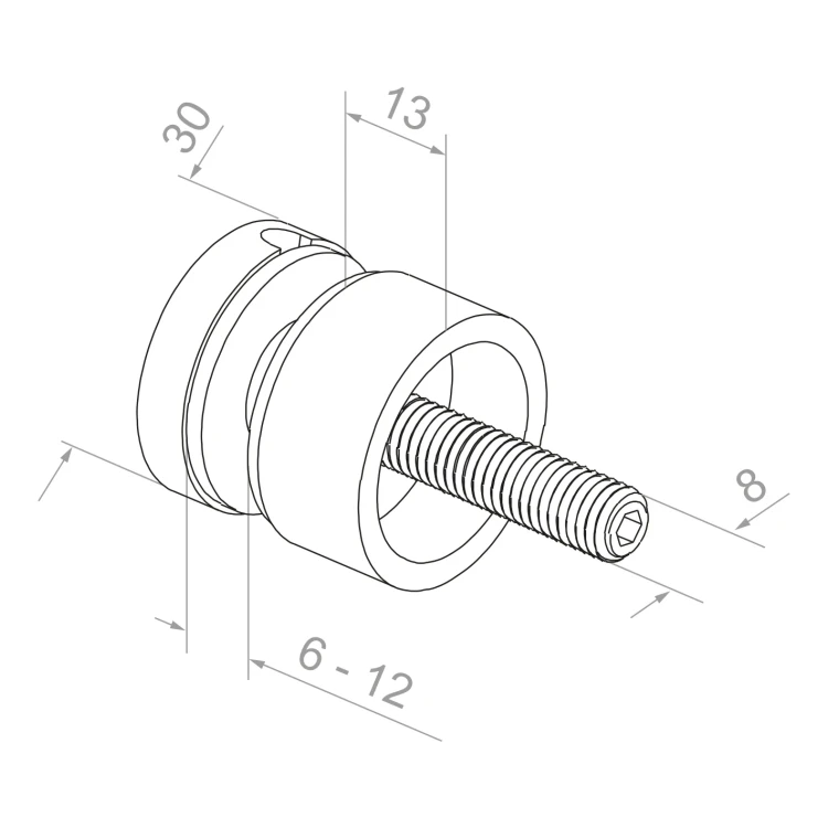 Punkthalter für Glas fi 30/13/M8x40 Glas 6-12 mm AISI 304 flaches System Satin 000-295 (2)