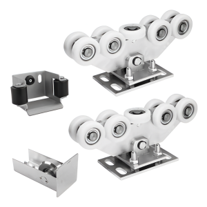 Laufwagen-Paket für Schiebetor: 2× Laufwagen (9-rollig, Kunststoff) + Zubehör