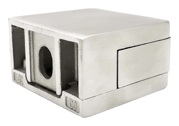 Glashalter 45x45x26 mm mit Pin-Träger Glas 6–10,76 mm AISI 304 Flachsystem Satin 000-268 (3)