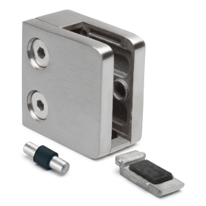 Glashalter 6-10,76 mm 45x45x26 mm Halterung und Pin AISI 304 Flachsystem Hochglanz