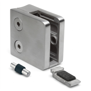 Glashalter 6-10,76 mm 45x45x26 mm Konsole und Pin AISI 304 System 42,4 mm Hochglanz