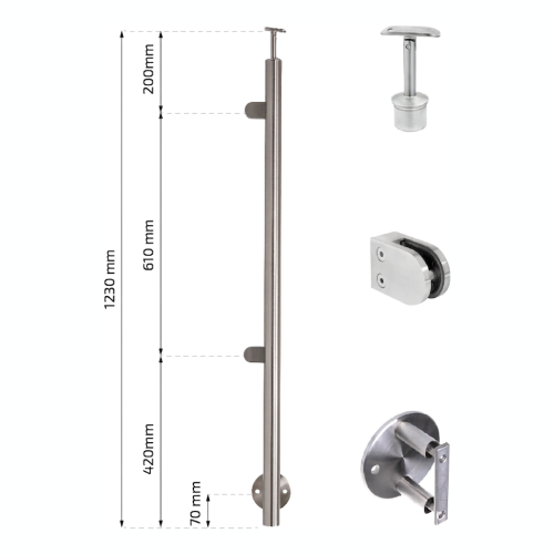 Endpfosten links ø42,4x1230mm AISI304 Seitenbefestigung satiniert 000-525 (2)