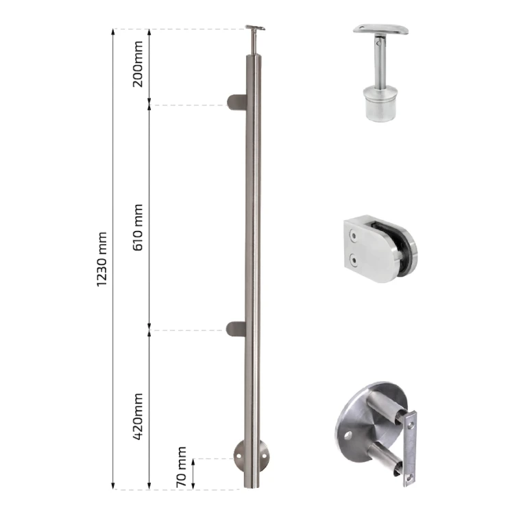 Endpfosten links ø42,4x1230mm AISI304 Seitenbefestigung satiniert 000-525 (2)