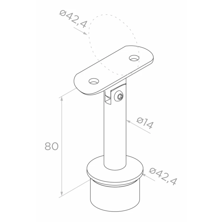 Endpfosten links ø42,4x1230mm AISI304 Seitenbefestigung satiniert 000-525 (4)