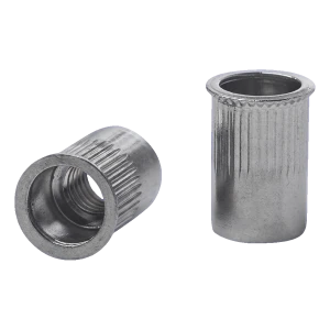 Blindnietmutter durchgehend M10 A2 – reduzierter Kegelflansch, gerändelt, AISI 304