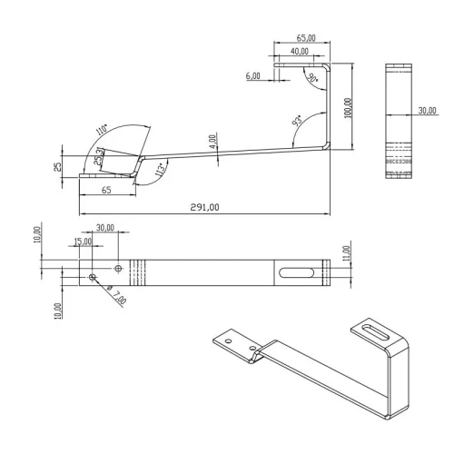 Dachhaken 291mm für Schrägdächer - Edelstahl (Biberschwanz) PV-08-19 (1)