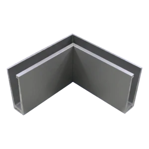 Inneneckprofil aus Aluminium für rahmenlose Glasgeländer 200×120×45 mm – Montage von oben, satiniert