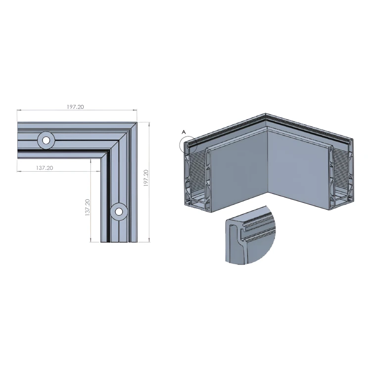 Kozza KE 100 – Außeneck-U-Profil 90° für Ganzglasgeländer, dunkelgrau RAL 7021 000-858 (4)
