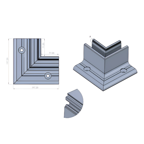 Kozza KE 105 – L-Profil Innenecke 90° für Vollglasgeländer, Aluminium, matt eloxiert 000-865 (2)