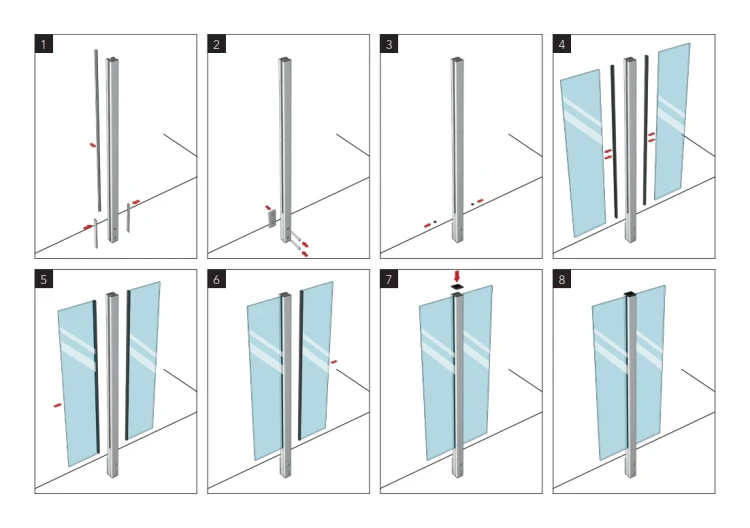 Eckpfosten Balustrade 45x45x1283mm Glas 8,72mm dunkelgrau Kozza KR7500 000-890 (8)