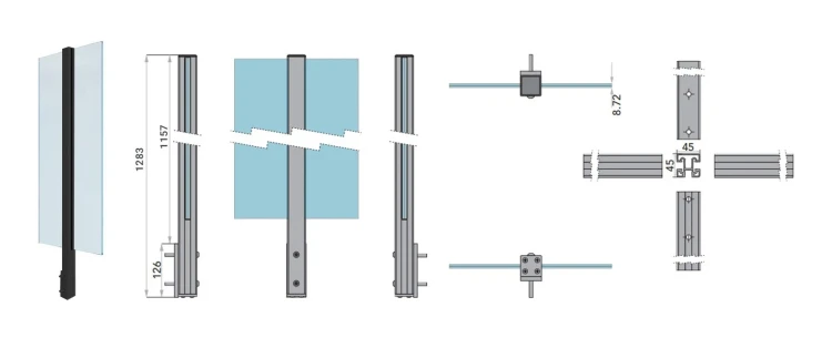 Eckpfosten Balustrade 45x45x1283mm Glas 8,72mm dunkelgrau Kozza KR7500 000-890 (9)