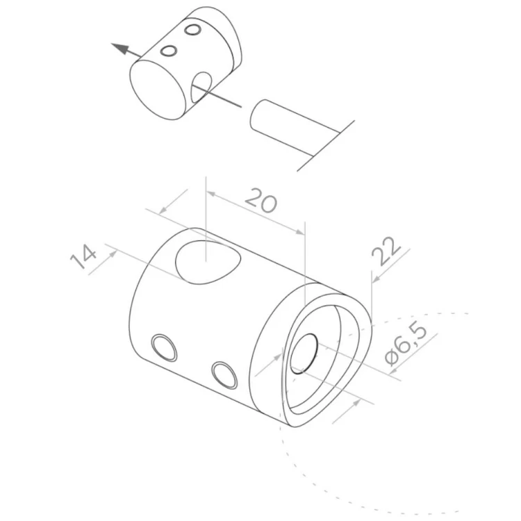 PSG Durchgangshalter für Balustrade für Stab Ø 14 mm – Rohr 42,4 mm EDELSTAHL 304 satiniert 000-905 (2)