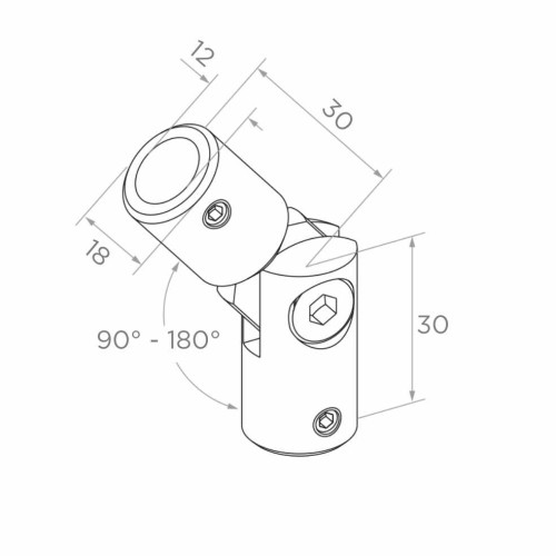 Postal – Gelenkwinkel für Geländer 90°–180° für Stab ø 12 mm, AISI 304 satiniert 001-146 (2)